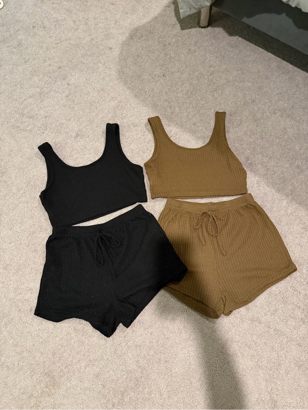 2 Sets- SHEIN Black & Brown Loungewear Tank and Shorts Set